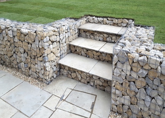 Green Powder Galvanized 3mm Welded Gabion Box Untuk Hiasan Dinding Lanskap