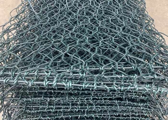 Lapisan PVC Hijau Tua 80x100mm Gabion Wire Mesh Untuk Memperkuat Riverway